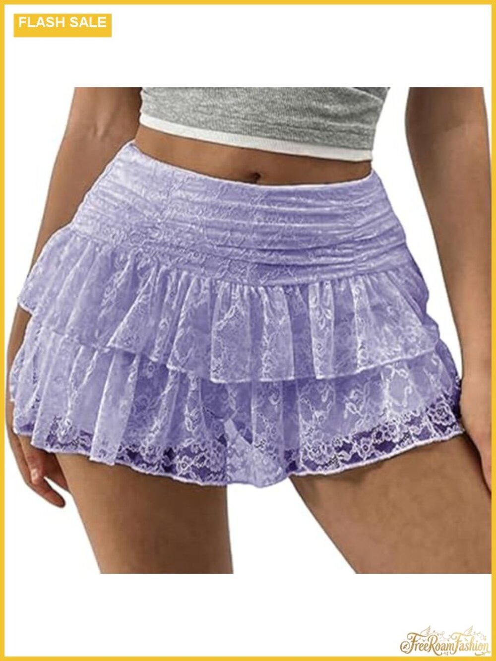 Pleated Layered Ruffle Mini Skirt with Lined Shorts Cotton Blend